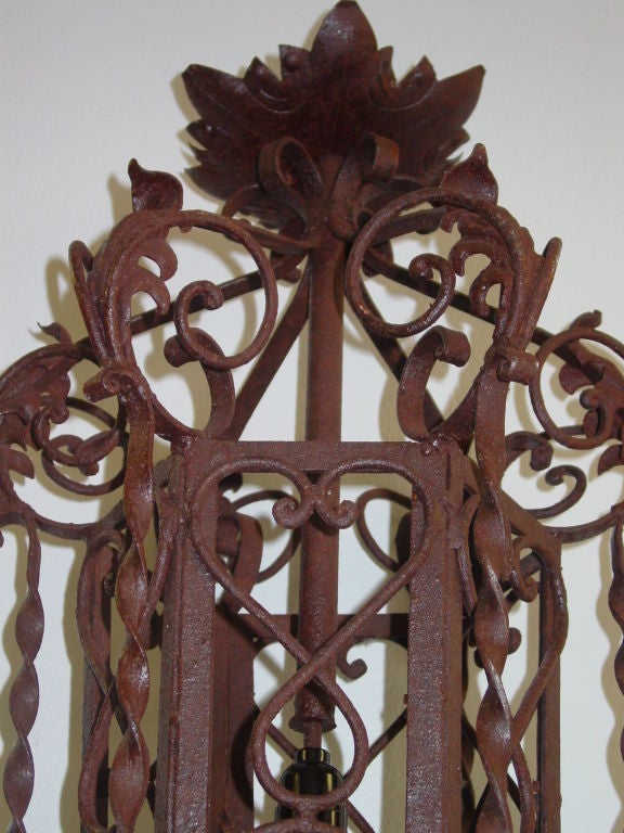 Mexican Pair of  Monumental Wrought Iron Spanish Baroque Lanterns
