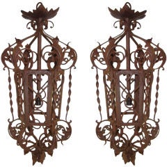Vintage Pair of  Monumental Wrought Iron Spanish Baroque Lanterns