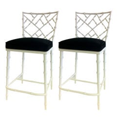 pair of Phylis Morris Faux Bamboo Stools