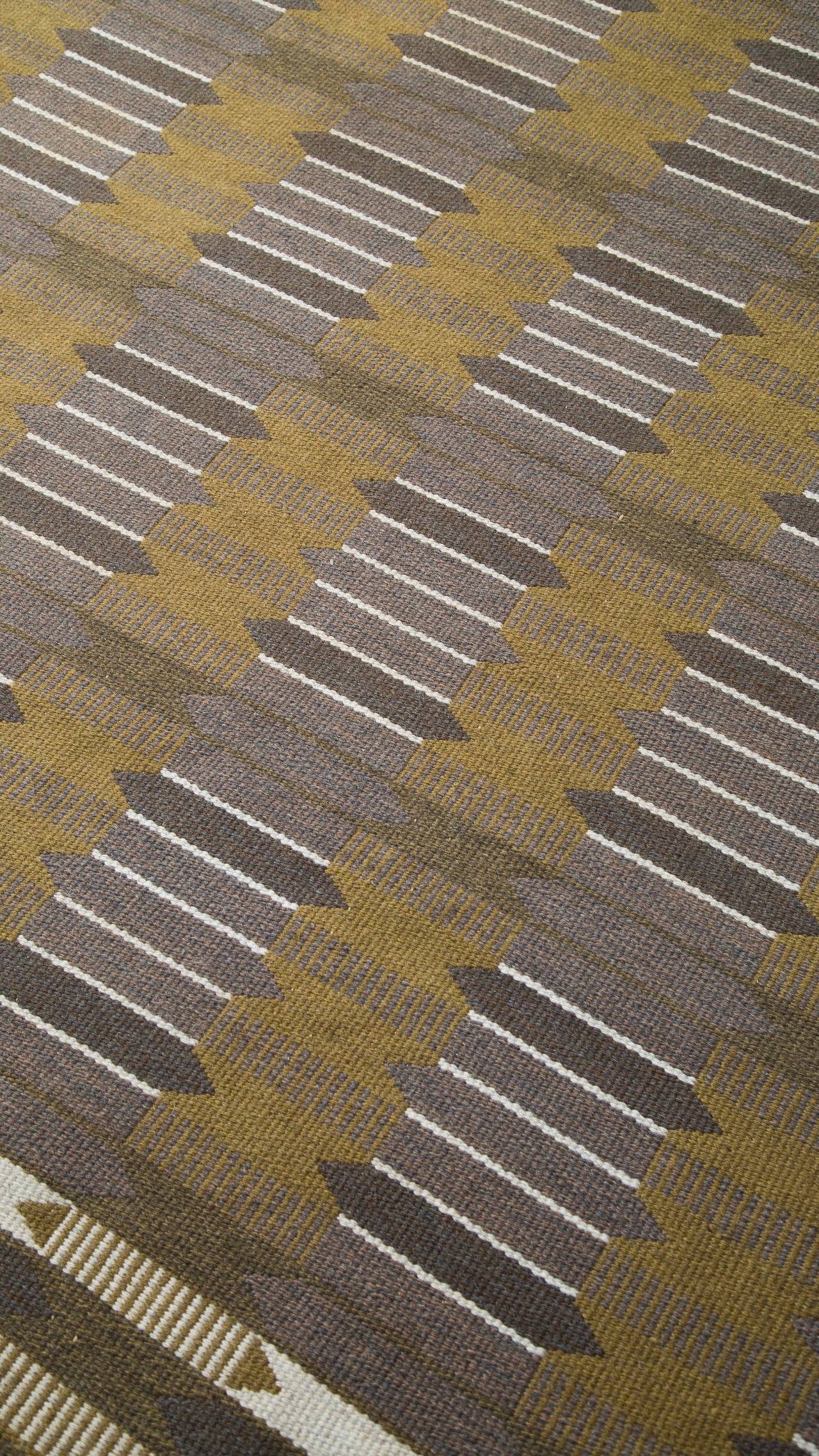 Hand-Woven Vintage Swedish Flat-Weave Carpet