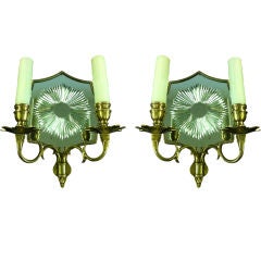 Pair of Elegant  Mirror and Brass Sconces