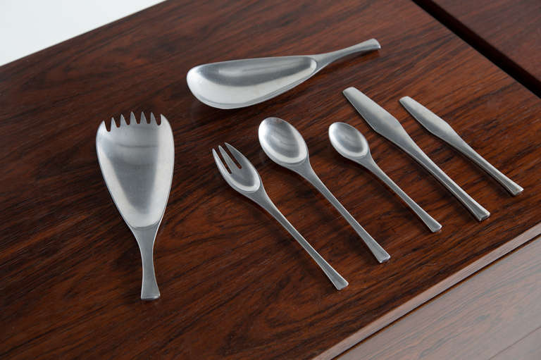 Jens Quistgaard Odin for Dansk Silverware, 59 pieces.

Germany, circa 1958.

Stainless steel.
Labeled "Dansk Design Germany."