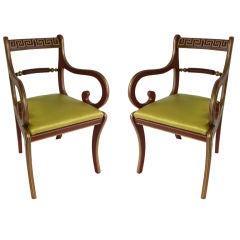 Fabulous Pair of Regency Style Parcel Gilt Arm Chairs