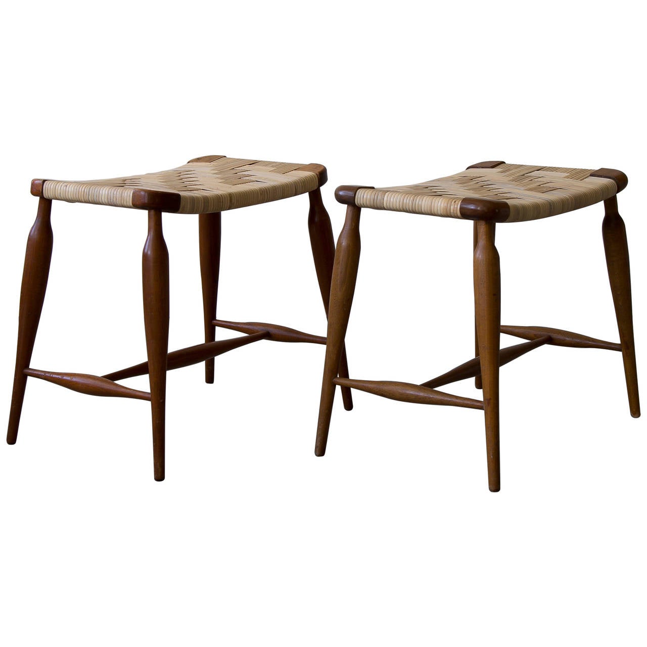 Josef Frank, pair of mahogany and cane stools, model 967. 

Sweden, circa 1940s.

Early edition from late 1940s by Firma Svenskt Tenn, Sweden.
