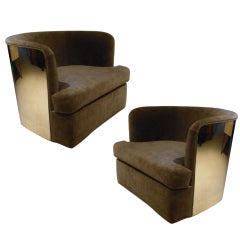 Amazing Pair of Brass Milo Baughman Swivel Tub Chairs