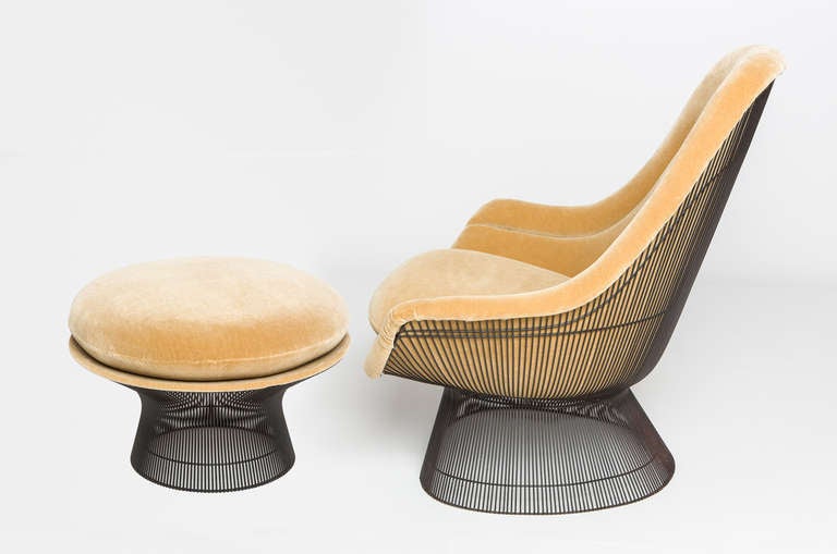 Bronze Warren Platner seating for Knoll (2 chairs, 1 settee, 1 ottoman) In Excellent Condition In Houston, TX