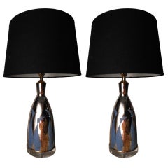 Pair of Mercury Glass Hand Painted Lamps in style of Gio Ponti