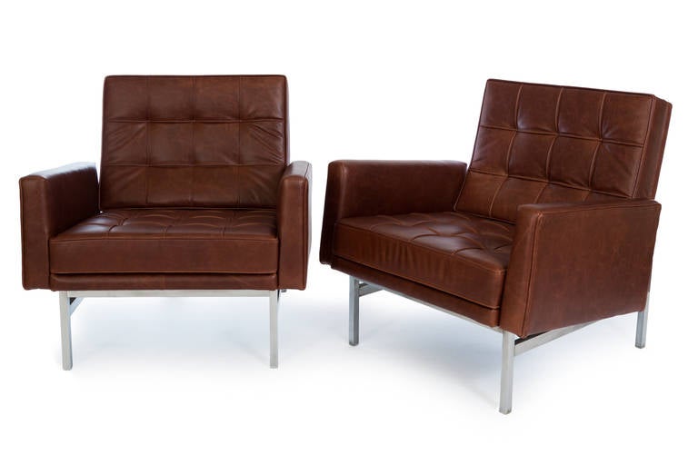 Florence Knoll Lounge Chairs in Leather, 1955 In Excellent Condition In Houston, TX