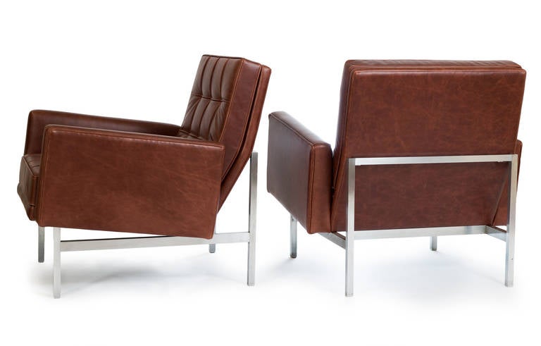 American Florence Knoll Lounge Chairs in Leather, 1955