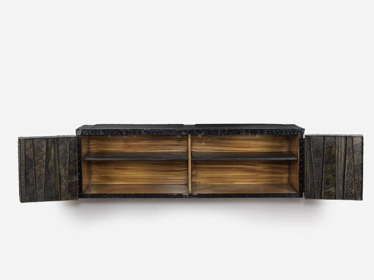 Paul Evans Sculptural Wall Hung Cabinet, PE-42, Early Lacquered Interior, 1967 In Good Condition In Houston, TX