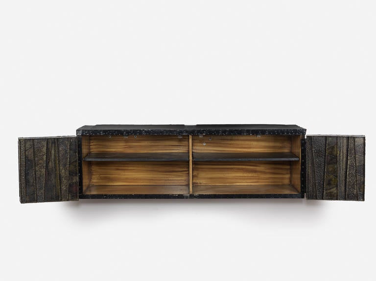 Paul Evans Sculptural Wall Hung Cabinet, PE-42, Early Lacquered Interior, 1967 In Good Condition In Amarillo, TX