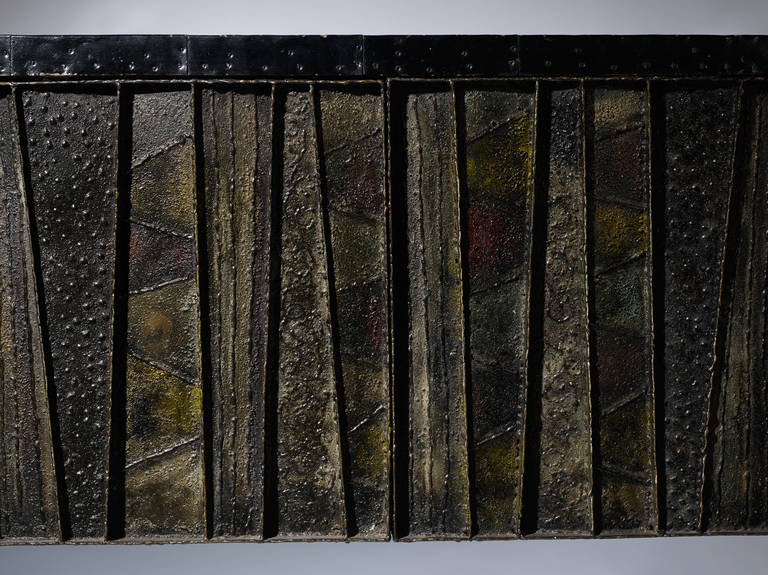 Slate Paul Evans Sculptural Wall Hung Cabinet, PE-42, Early Lacquered Interior, 1967