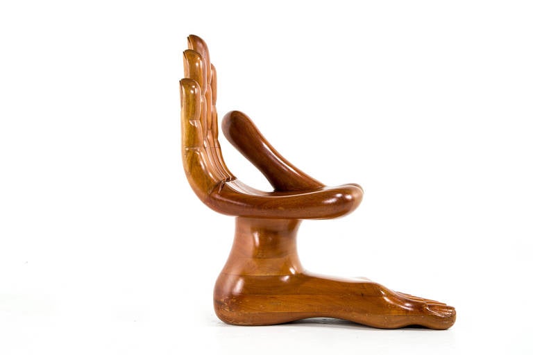 Hand-Carved Signed Pedro Friedeberg Hand and Foot Chair, 1960s