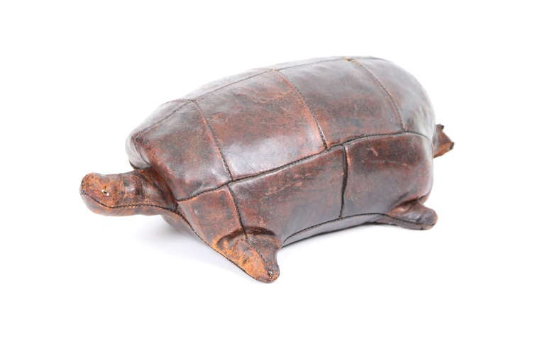 Dimitri Omersa design. Distributed by Abercrombie & Fitch leather turtle ottoman. Approx 22