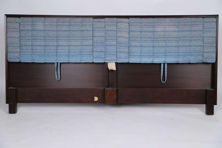 Edward Wormley for Dunbar King Headboard, having a reclining upholstered back with optional drop-down arms in original upholstery.

Original Condition
Unrestored darkened mahogany and original upholstery
USA, c 1956