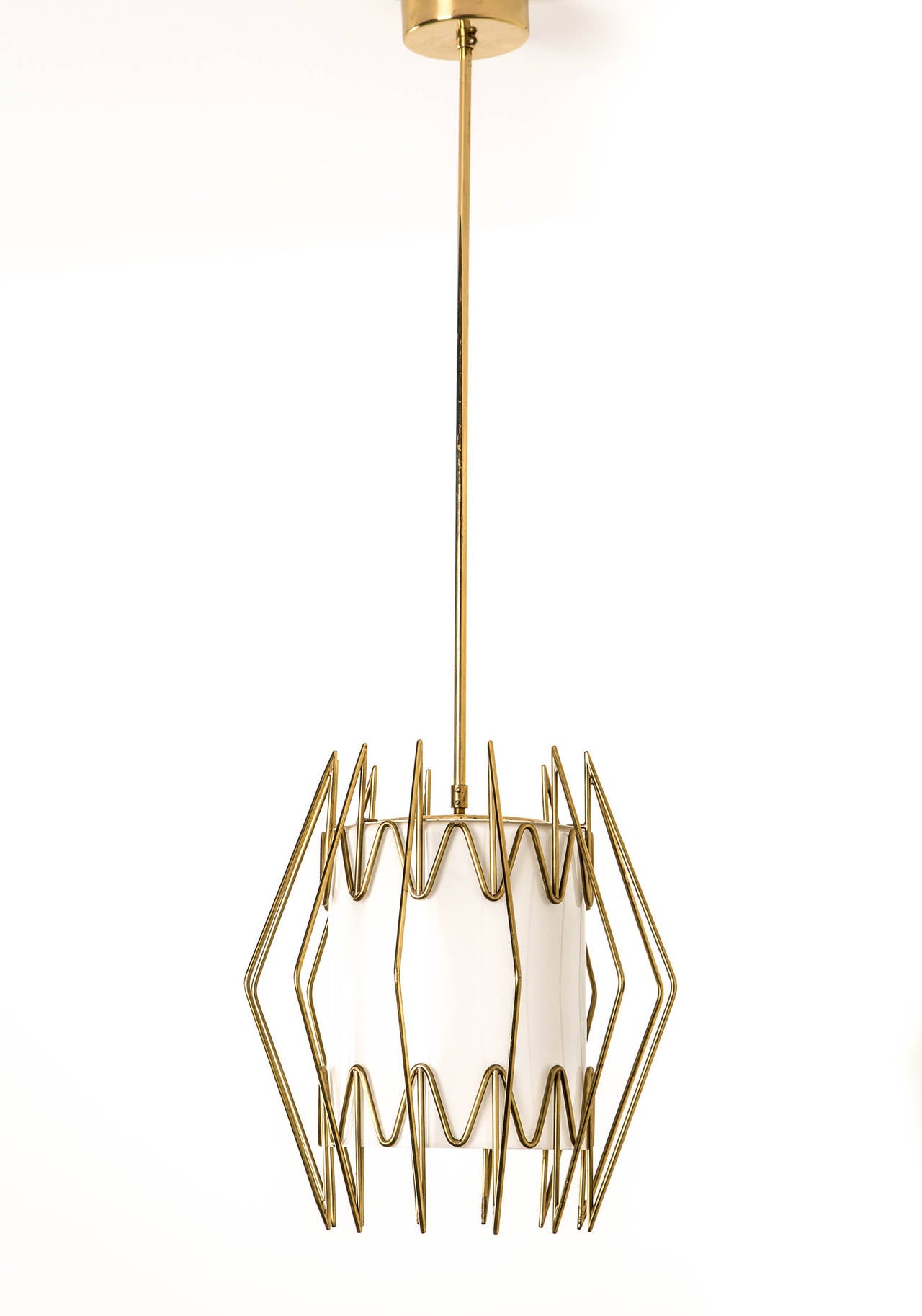 Paavo Tynell.

Mikelli Borough lamp.

Taito,
Finland, circa 1940s.
Brass, painted metal, opaline glass.
Dimension: 40 H x 12 D inches.

Rare custom designed light by Paavo Tynell for the Mikkeli Parish's Borough hall.