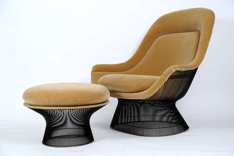 Mohair Warren Platner Lounge Chairs and Ottoman