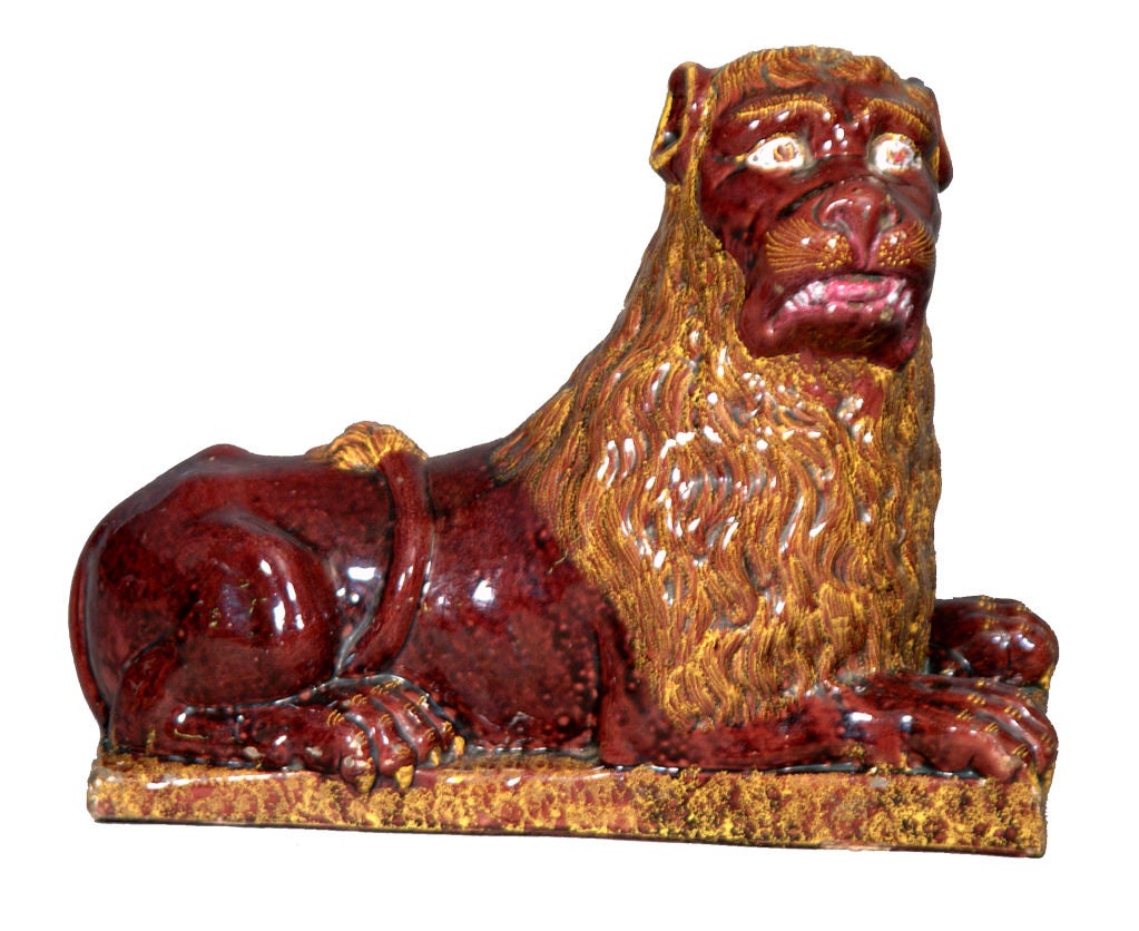 Large Pair Of Glazed Terracotta Seated Lions.