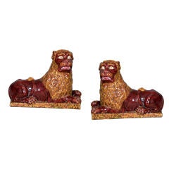 Large Pair Of Glazed Terracotta Seated Lions.
