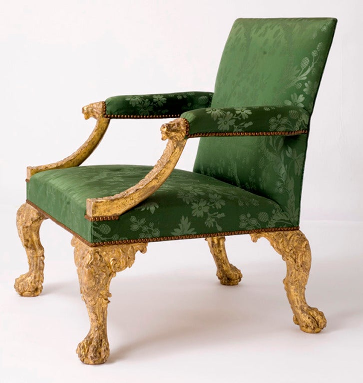 18th Century and Earlier A superb George II carved giltwood Gainsborough chair For Sale