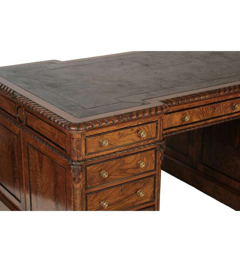19th C. Walnut Pedestal Partner's Desk
