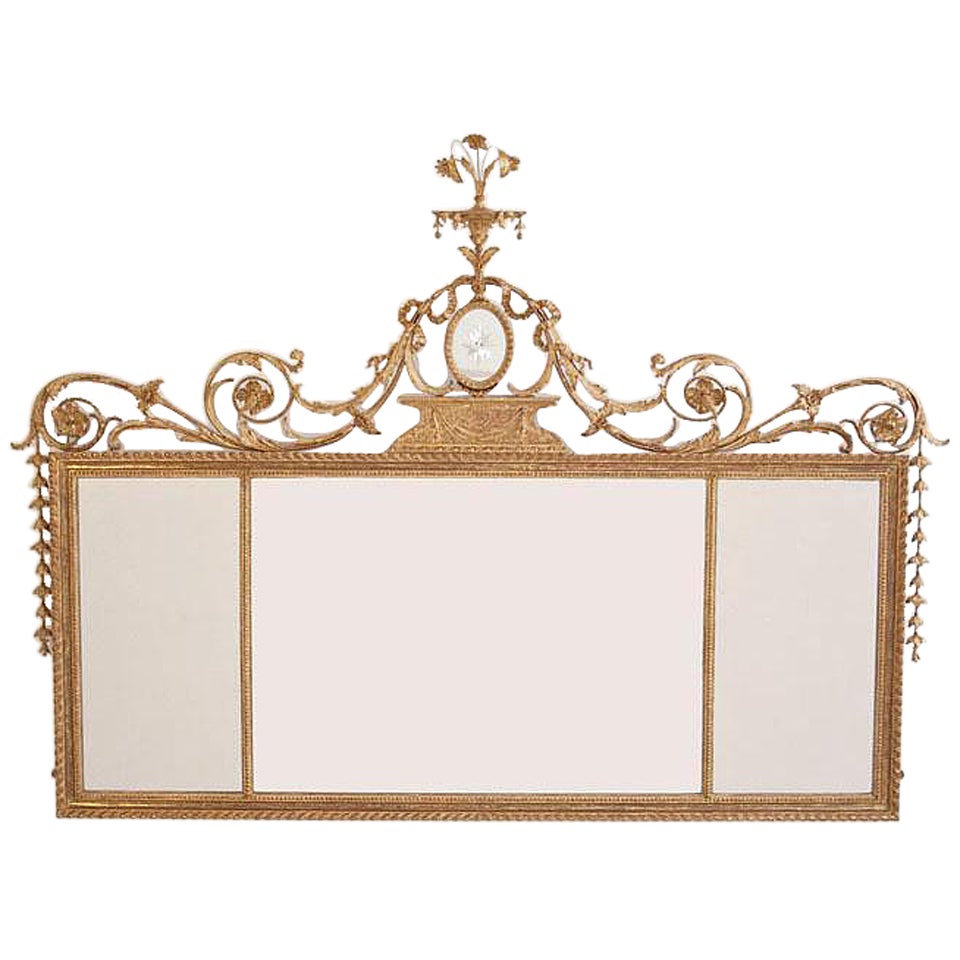 A George III Giltwood Overmantle Mirror in the Adam Taste For Sale