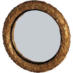 Regency Giltwood Convex Mirror with Laurel Leaf Carved Surround