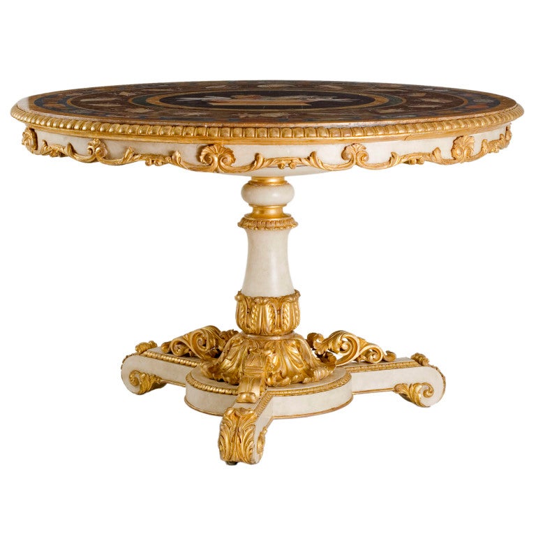 A William IV white painted and parcel gilt center table For Sale