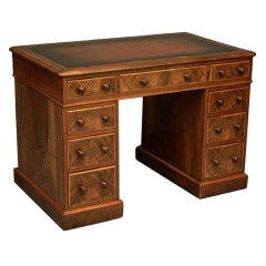 Small Scale Figured Walnut Pedestal Desk
