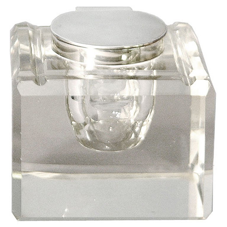 Large Square Glass Inkwell. at 1stDibs