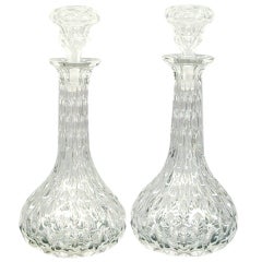 Antique Pair of cut crystal bulbous decanters