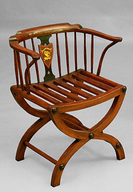 Pair of George III Painted Armorial Hall Armchairs