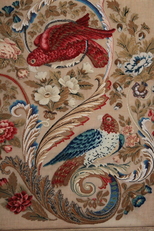 A Victorian giltwood framed bead and woolwork relief.