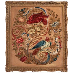 Victorian Giltwood Framed Bead and Woolwork Relief