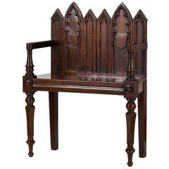 Antique Gothic-Revival Mahogany Small Hall Settee