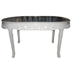 Whit Lacquered Dining Table with Marble Inset