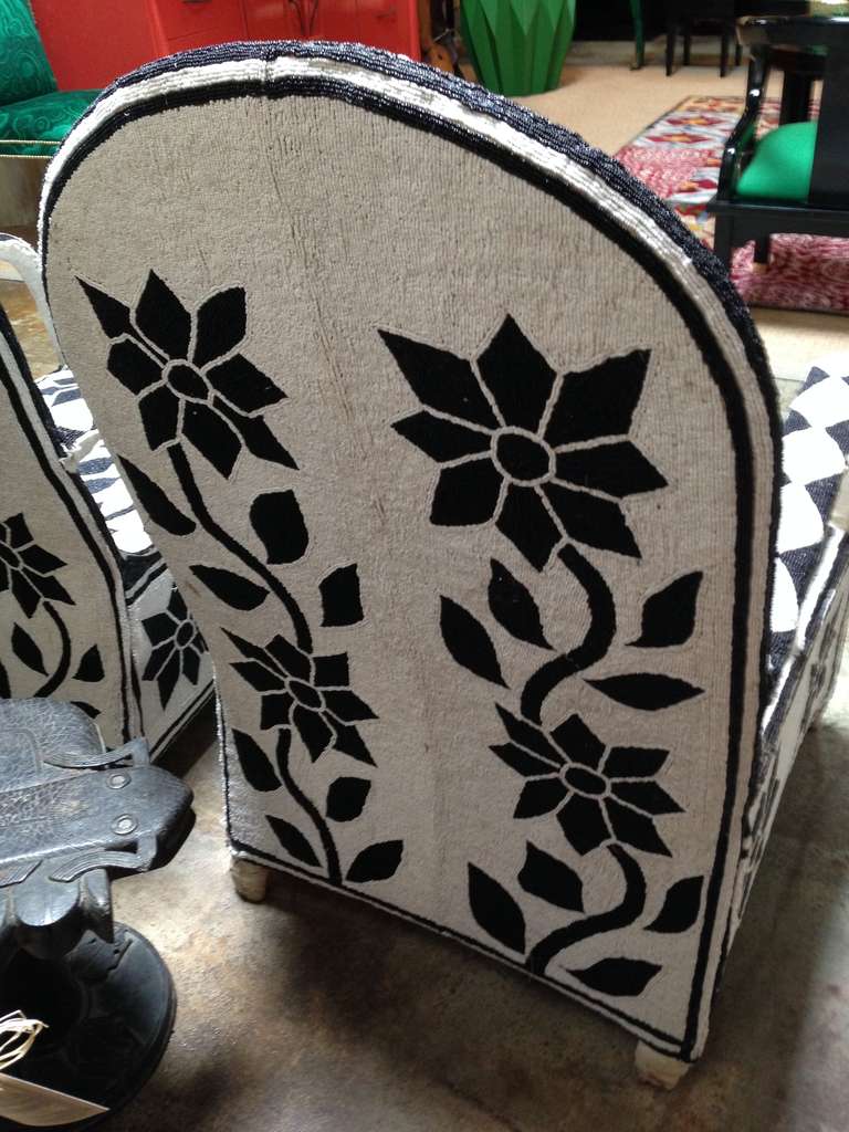 Nigerian Pair of African Beaded Chairs