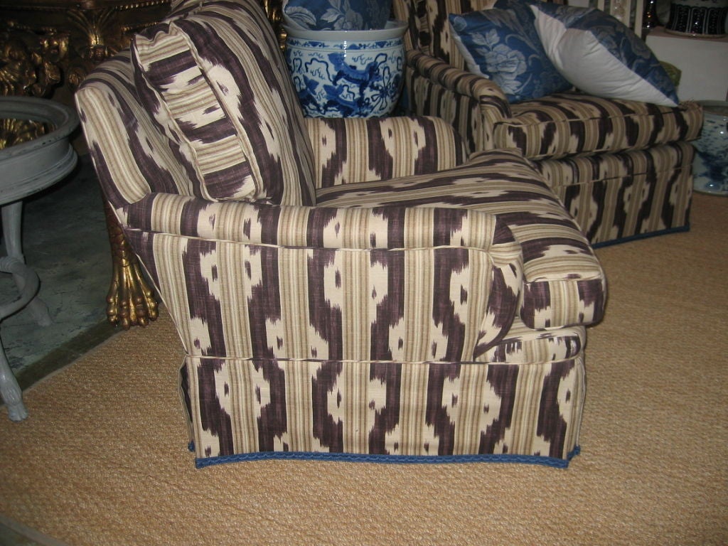 Vintage Pair of Custom Upholstered Club Chairs in Ikat