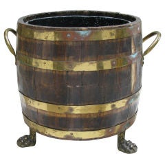 Oak Coal Barrel with Brass Fittings