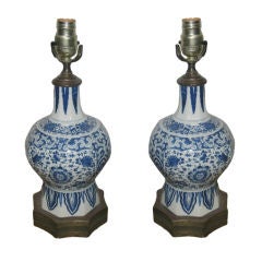 Antique Pair of Delft Lamps