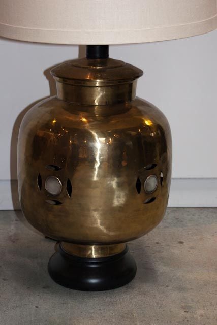1960's Brass Chinese Modern Lamp with Linen Shade 2