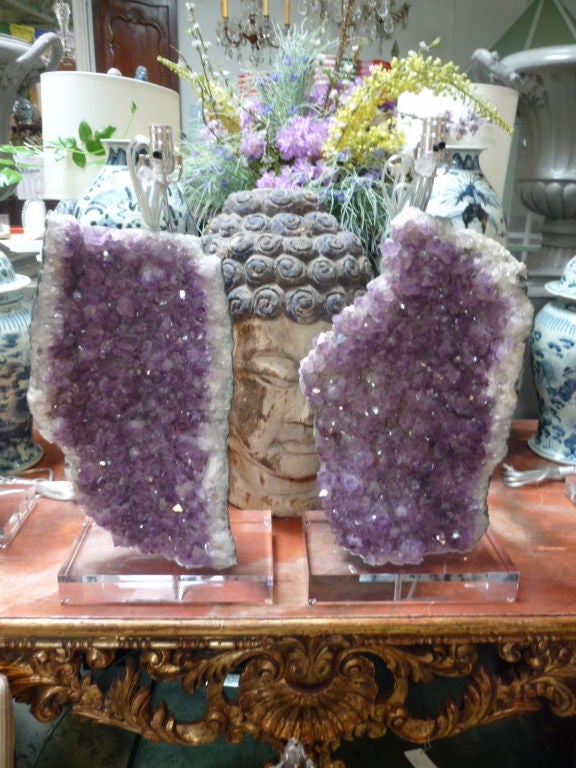 Beautiful pair of Amethyst mineral lamps on acrylic base.
