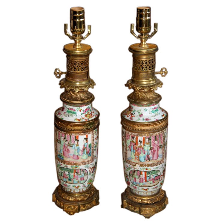 18th Century Chinese Famille Rose Lamps For Sale