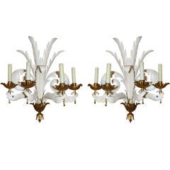 Antique Iron Sconce in White, pair