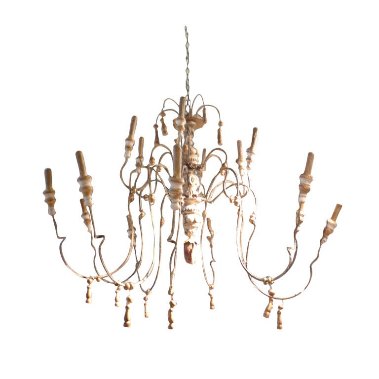 18th Century Style Wood and Iron French Chandelier