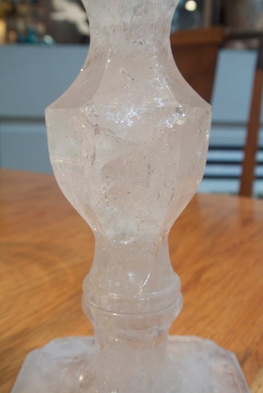 Pair of Rock Crystal Candlesticks In Good Condition In Dallas, TX