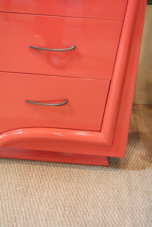 1940's French buffet with coral piano quality lacquer.