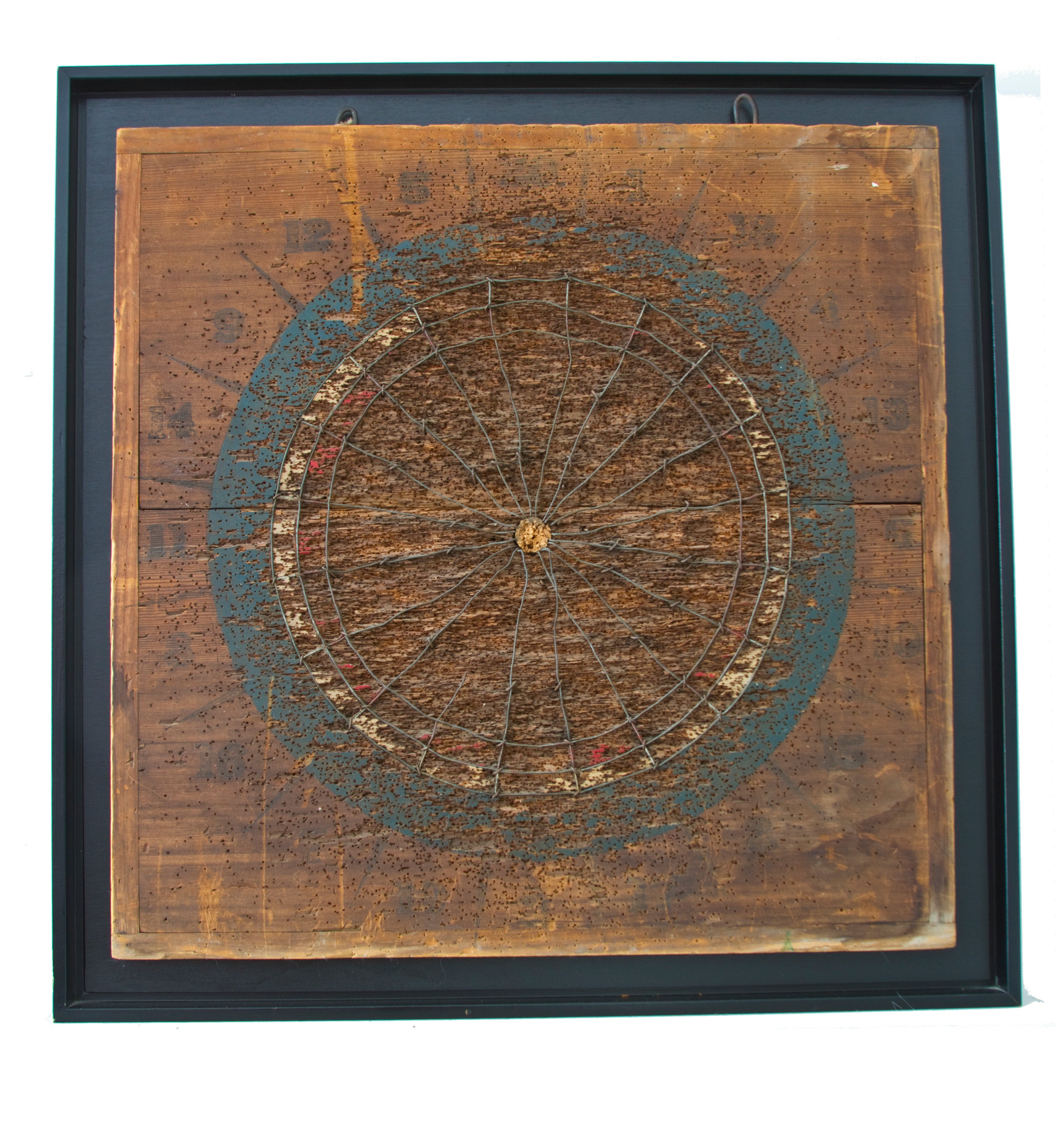 Beautifully Worn Dart Board in Contemporary Shadow Box For Sale