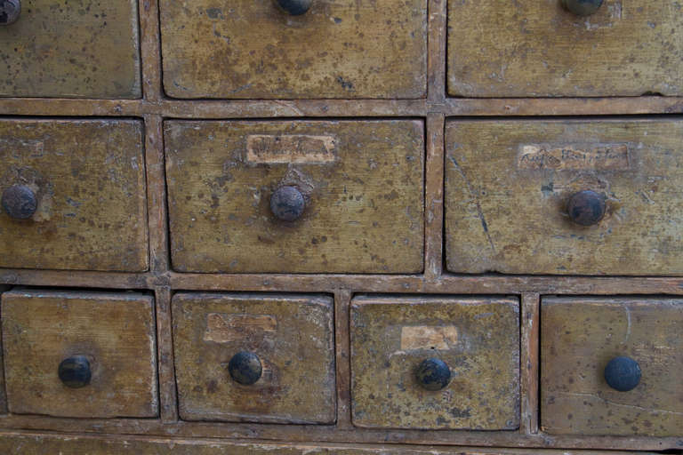 Strong, Graphic 19th Century Apothecary Cabinet In Distressed Condition For Sale In Sheffield, MA