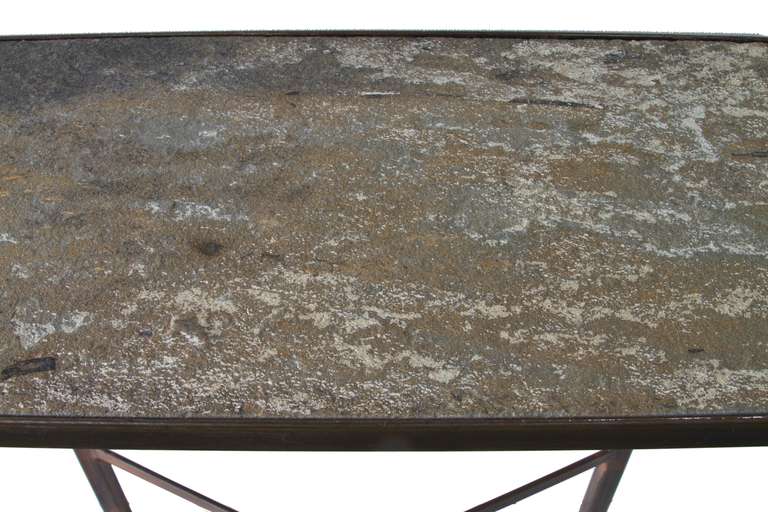 Contemporary Dramatic Iron Side or Occasional Table with Insert Stone Top For Sale